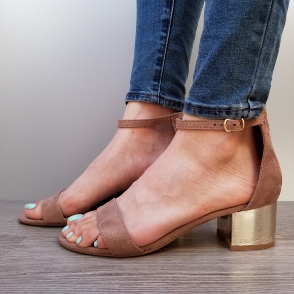 Block Heel Suede Taupe Sandal-A - Picture 4 of 5